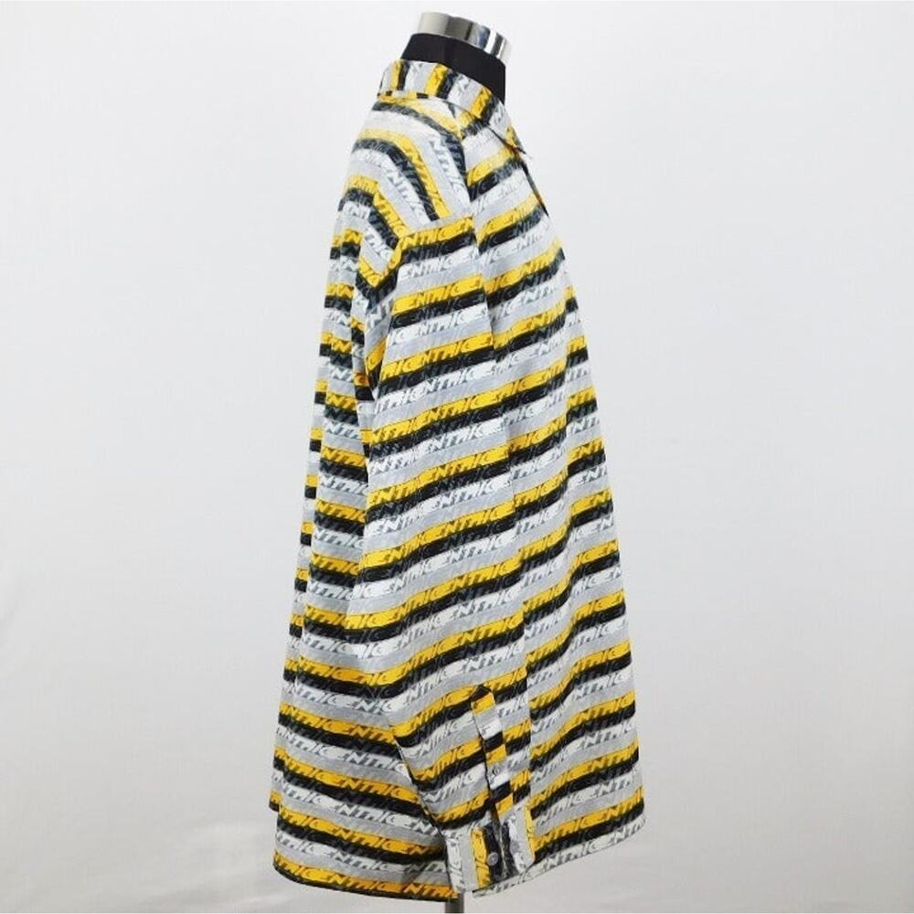 Entrig Yellow Black Stripe Polyester Long Sleeve Button-Up Mens XXL Shirt - Picture 4 of 6